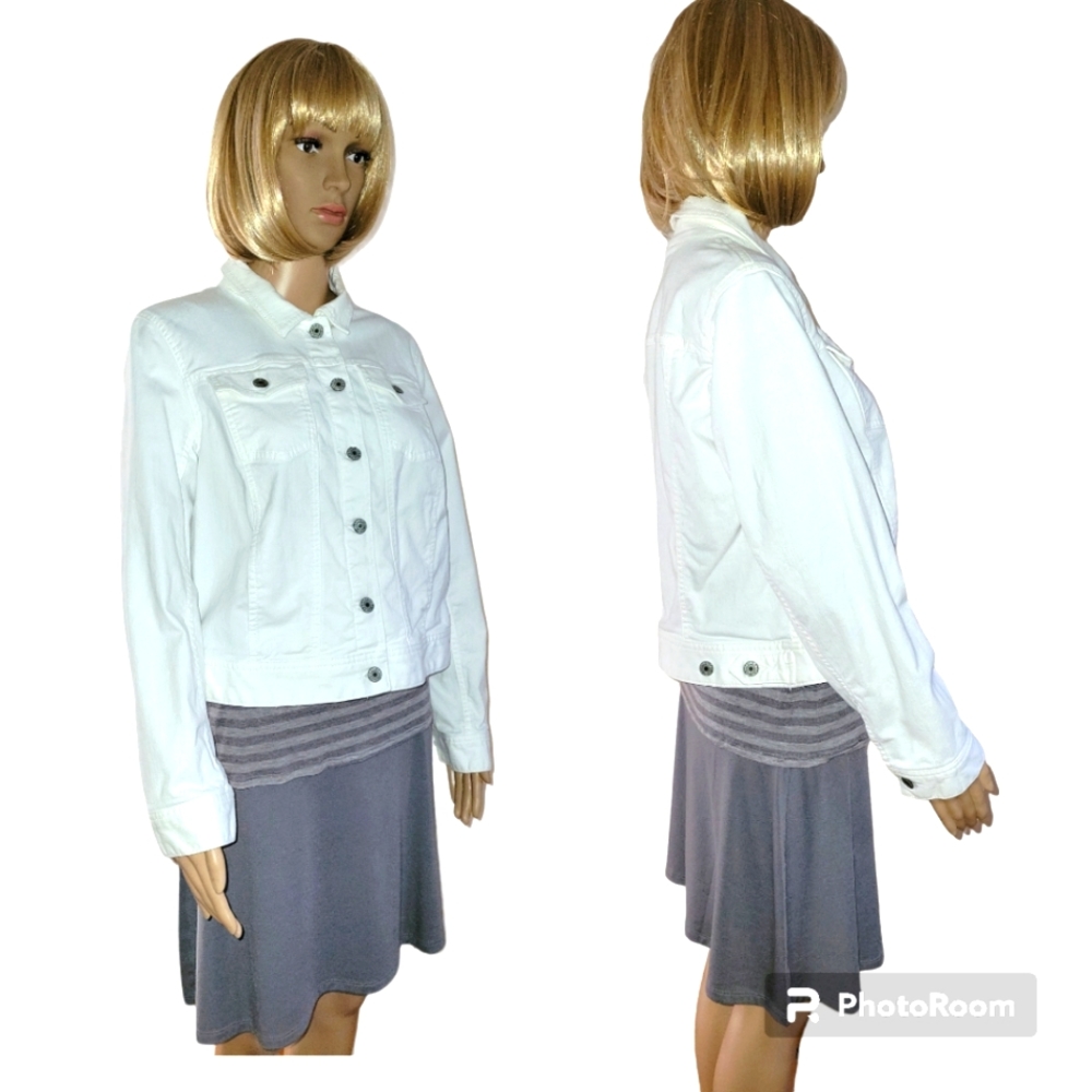 TALBOTS Classic Petite Jean Jacket, Lp, White, EUC